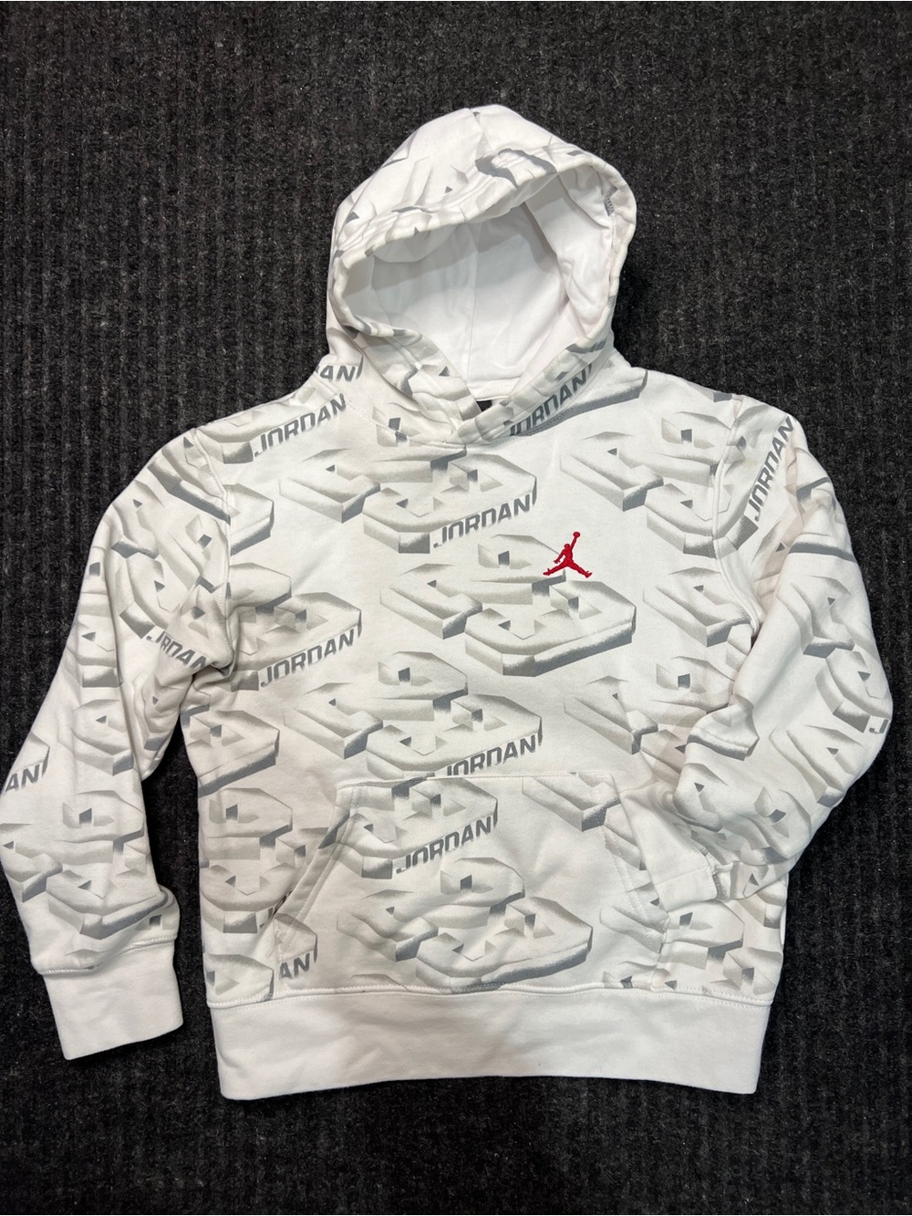 Jordan Hoodie Kids Medium 10-12 White Gray Pullover Jumpman Sweatshirt
